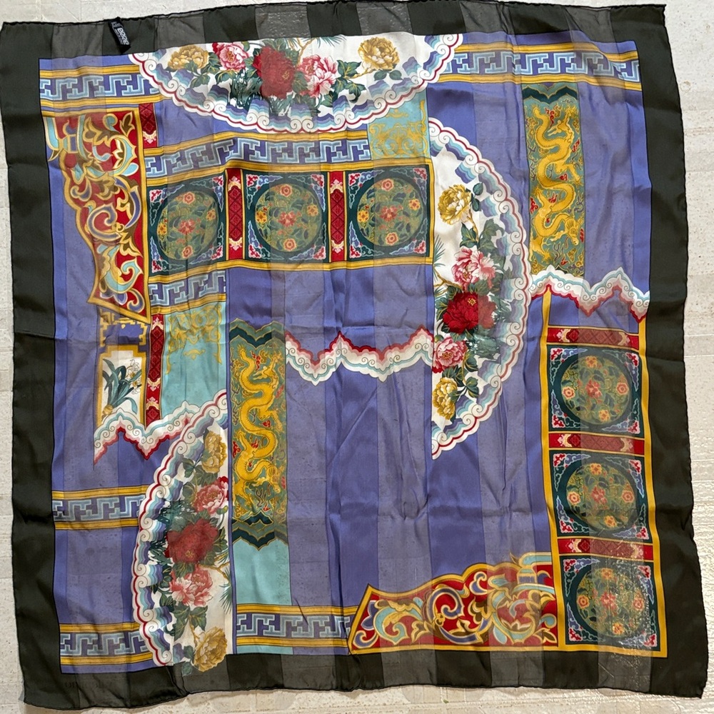 Vintage Erre Colorful Silk Scarf with Intricate Patterns 34” square